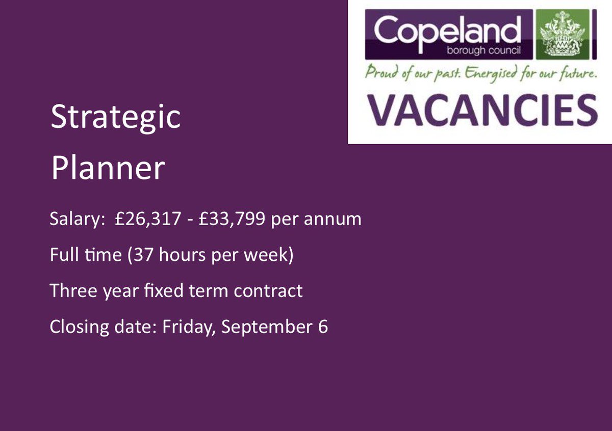 Time is running out to apply for two jobs in our Strategic Planning team. 
The deadline for both vacancies - Principal Strategic Planner and Strategic Planner - is Friday, September 6.
Further details at sector1.net/powersearch/re…