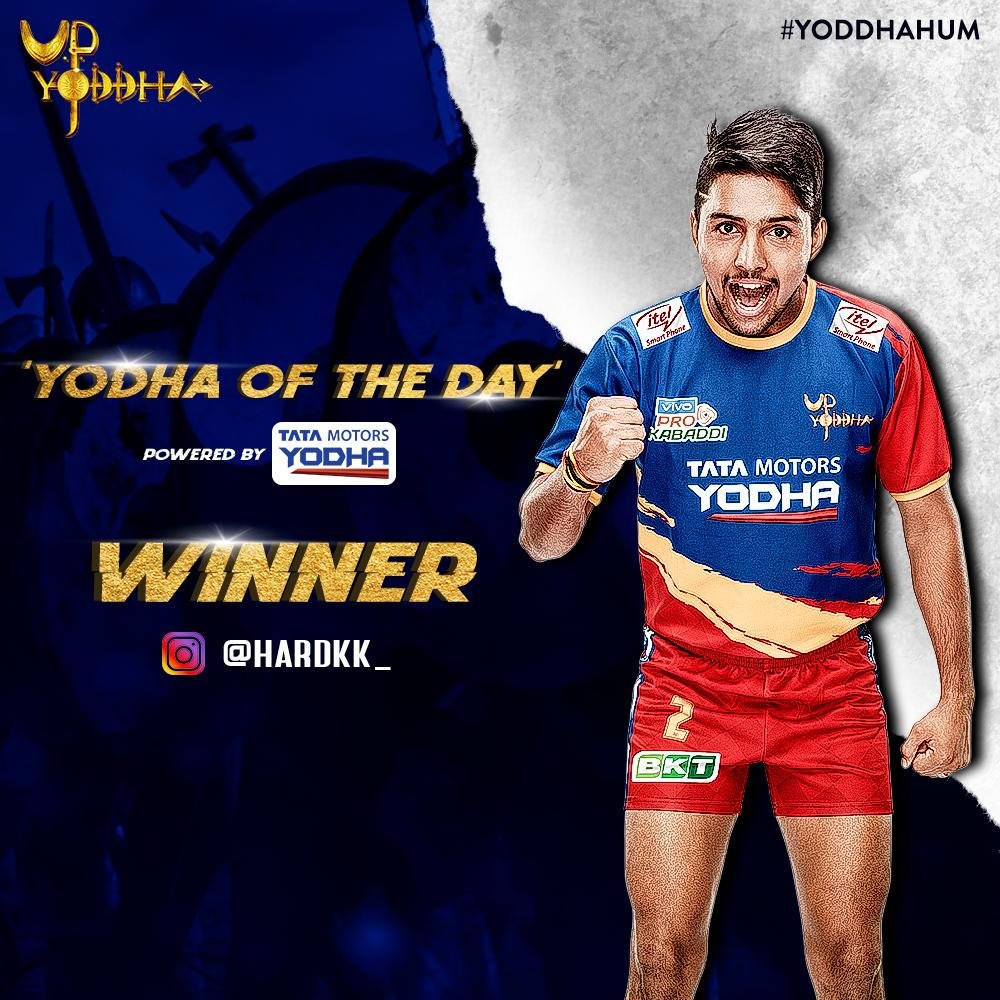 UpYoddhas's tweet photo. #UPvKOL mein apne shaandaar tackles se fans ka dil jeet kar Nitesh ban gaye hai @TataMotors 'Yodha of the Day'. ๐
Congratulations to Hardik Gupta, jinhone jeet liya hai ek official U.P. Yoddha merchandise๐
#SaansRokSeenaThok #YoddhaHum #GMR #VIVOProKabaddi #KhelKabaddi https://t.co/YACc3xAR7b