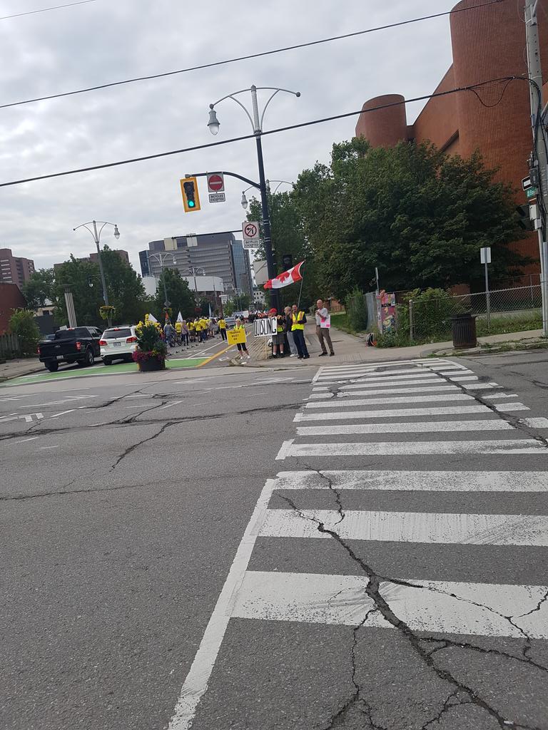 Sad to see people taking pictures with #YellowVests at #hamont #labourdayparade because they have anti Trudeau sign. Hiding the rascist, anti LGBTQ2+ message today.  #nohateinthehammer