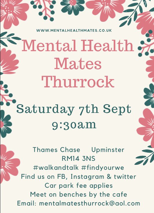 HQuincey's tweet photo. Join us this Saturday to walk and talk @mentalhealthmts #thurrock you are NOT alone!! #findyourwe @Thameschasewild @ThamesChaseCafe https://t.co/aTLuiQsemN