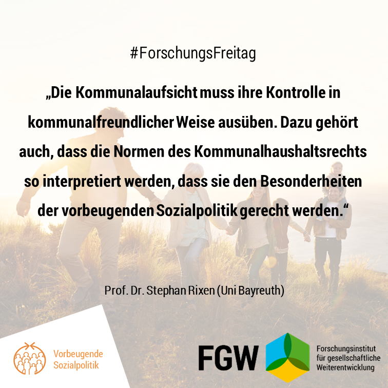 Die Studie von Prof. Dr. Rixen (<a href="/unibt/">Universität Bayreuth</a>) beschäftigt sich mit haushaltsrechtlichen Rahmenbedingungen für vorbeugende Sozialpolitik bei HSK-Kommunen in NRW. #ForschungsFreitag fgw-nrw.de/studien/sozial…