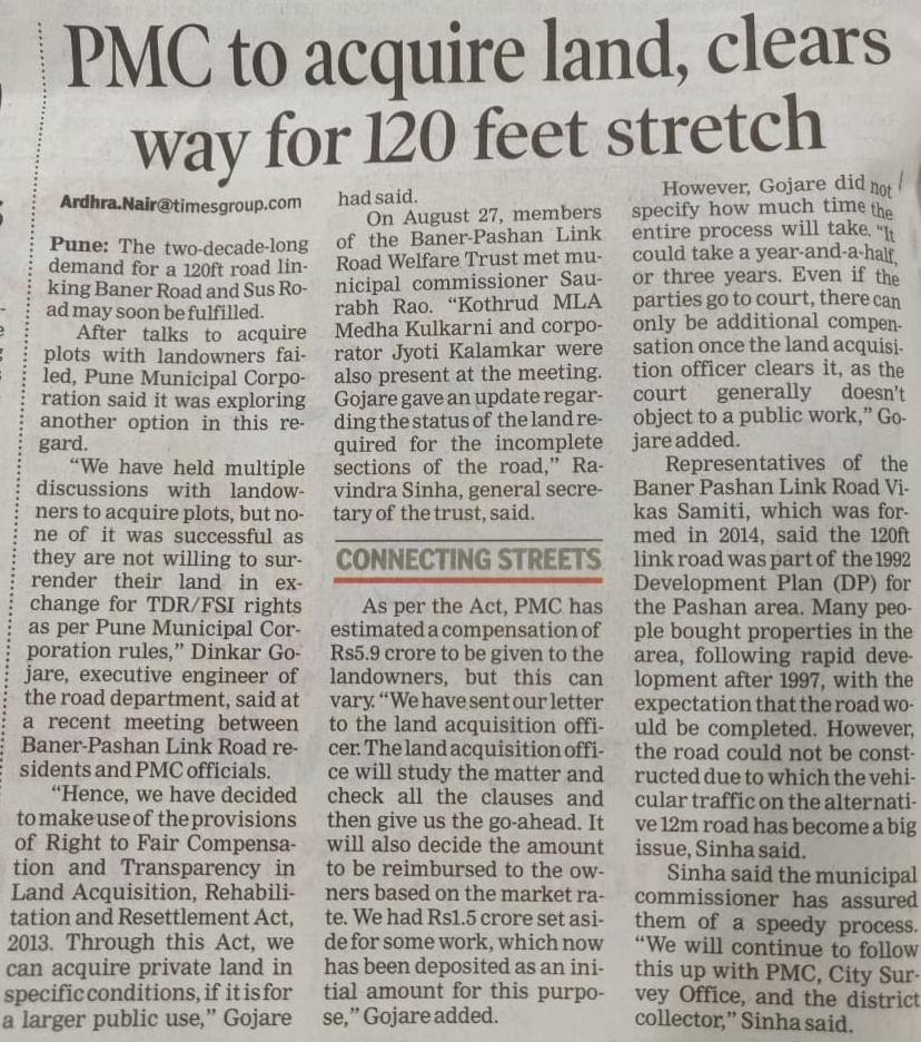 DixDeesh's tweet photo. Congrats @OfficialPMRDA @PMCPune for using "Land Acquisition, Rehab &amp; Resettlement Act" to widen Baner-Sus Rd. Kindly use it for road from Highway to Vibgyor School Baner. https://t.co/CFUpUzub2Z