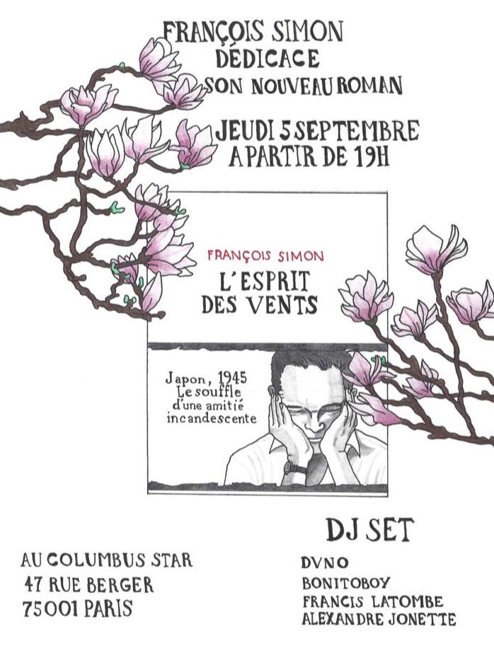 [RENTRÉE LITTÉRAIRE]

Vous n'avez rien de prévu jeudi soir ? 😉 Rendez-vous dès 19h au Colombus Star pour la soirée de lancement de "L'esprit des vents" de François Simon ! 🌸🌬  <a href="/SimonsaysFR/">François Simon</a> #rentréelittéraire #rentrélittéraireplon #rentréelittéraire2019