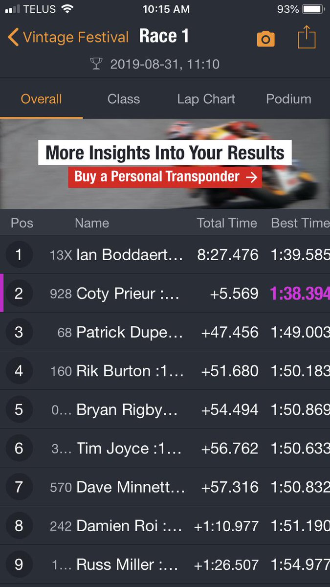 SRAEast's tweet photo. Here are the Saturday August 31st, 2019 race results from #CanadianTireMotorsportsPark! 
#srasidecars #sidecarracing #vrra #vintagefestival #ctmplife https://t.co/yXz16myd09