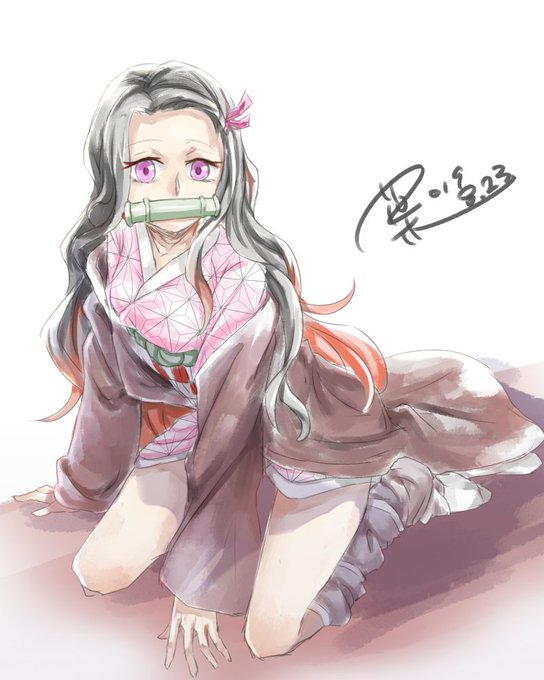 秦落葉さんがTwitterに投稿した竈門禰豆子(鬼滅の刃)のイラスト。