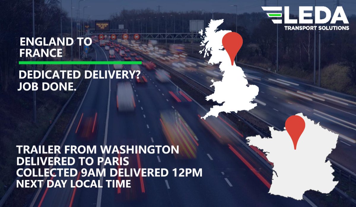 LedaTransport's tweet photo. 🏴󠁧󠁢󠁥󠁮󠁧󠁿🇫🇷 Leda Transport Solution's no compromise commitment has resulted in another happy customer! Trailer collected from the North East of England and Delivered to Paris in 24 hours. 

#DedicatedTransport #TimeCritical #Express #Transport #Logistics https://t.co/KHHIQFGN2N