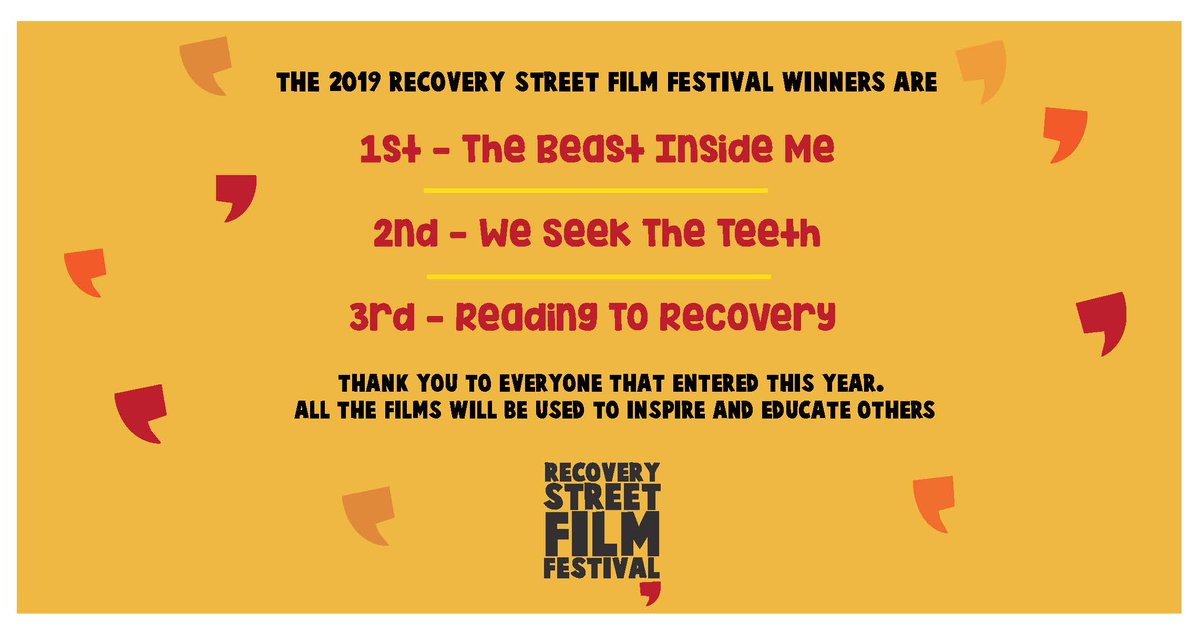 We are very pleased to announce the winning films from the 2019 Recovery Street Film Festival! You can watch all ten shortlisted films on our YouTube channel here youtube.com/playlist?list=… #RSFF2019