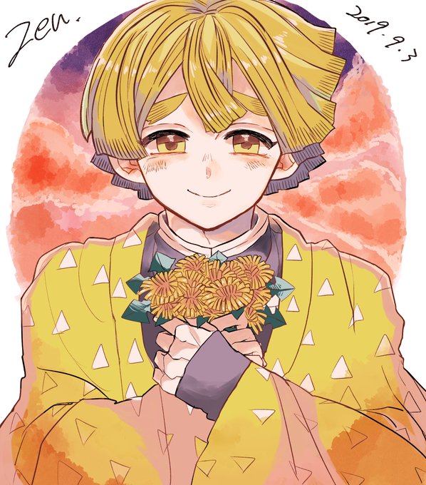 ゆ侍さんがTwitterに投稿した我妻善逸(鬼滅の刃)のイラスト。