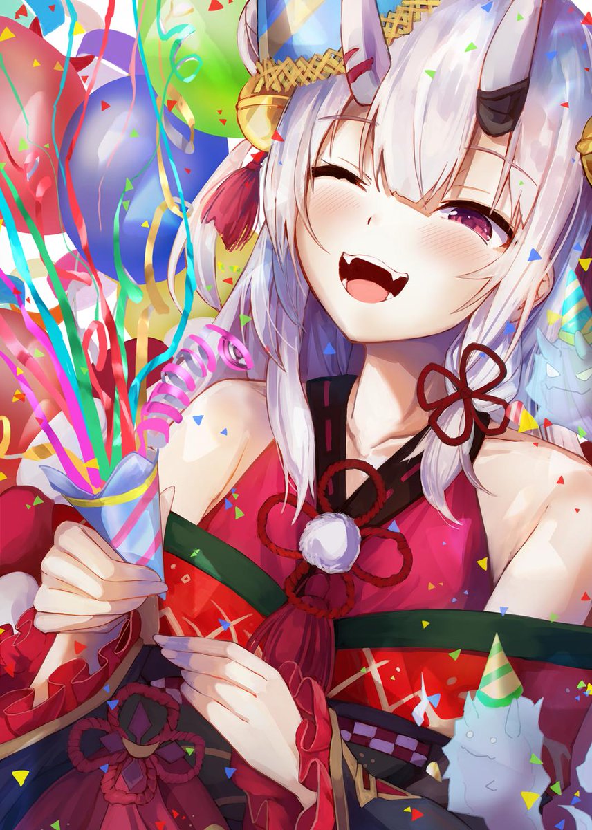 百鬼あやめ ,薙切えりな(通常) 「あやめお嬢1周年おめでとうだ余? #百鬼絵巻 」|こんきとのイラスト