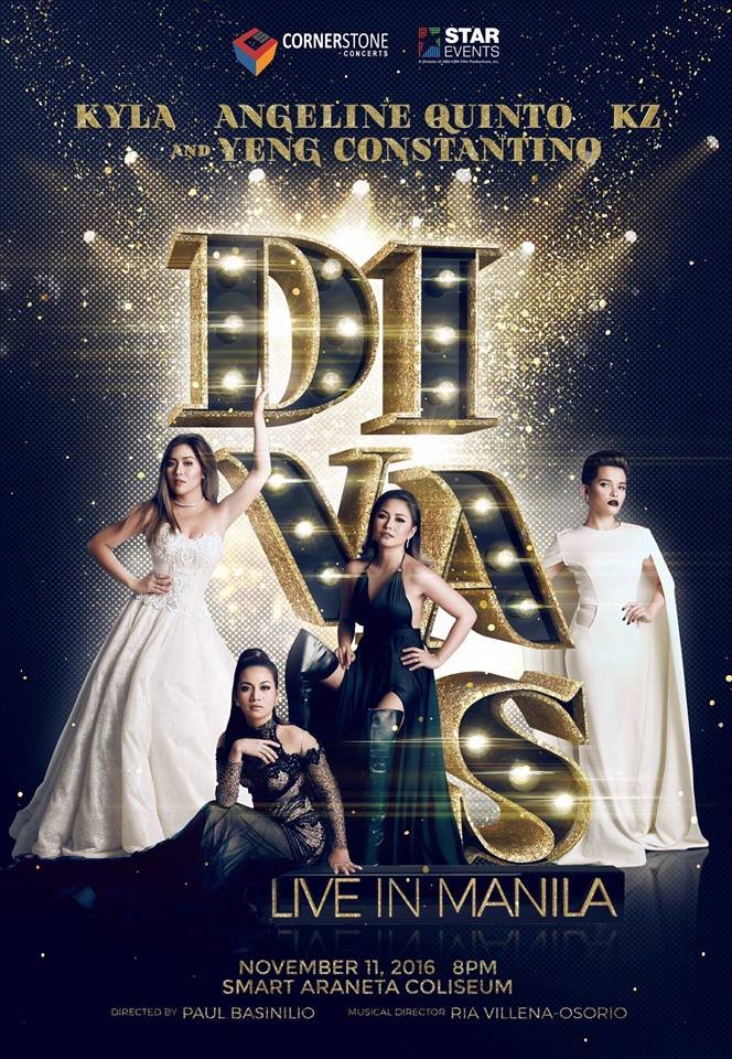 jskylinegtr's tweet photo. 3 Years ago: #DIVASLiveInManila's poster was released! Happy 3 years to Kyla, Yeng, Angeline and KZ's girl group! #3YearsofDIVAS https://t.co/yNM1VL2mn3