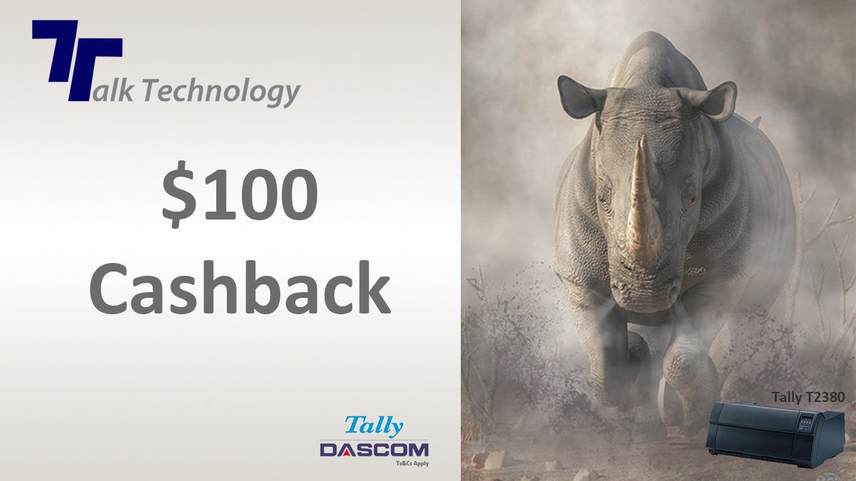 TalkTechnology1's tweet photo. We are rewarding our customers with $100. Just replace your existing #DotMatrixPrinter with the Tally T2380 between the 1st September - 31st December 2019 & you will be #rewarded with $100 cashback.
The Tally T2380, the #toughest Dot Matrix #printer on the market. https://t.co/WYoMo8vHvb