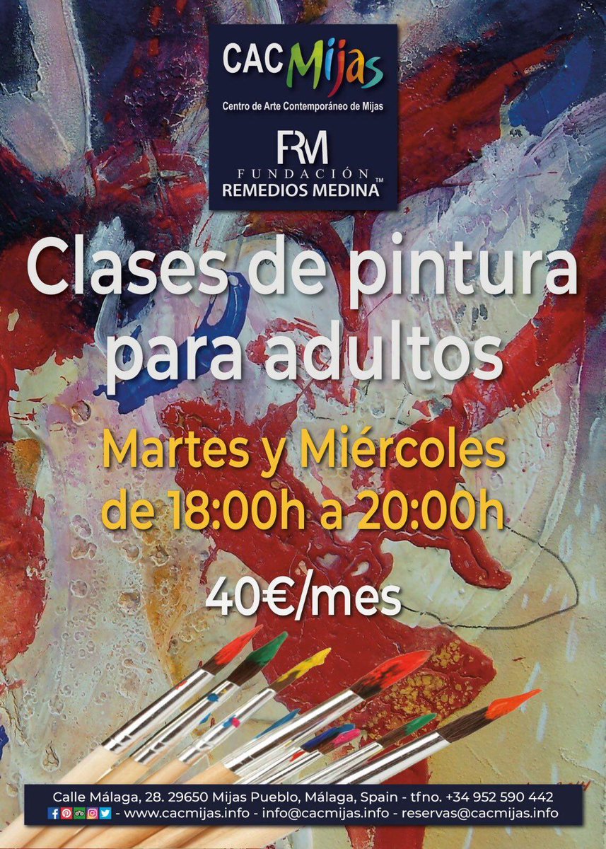 juventud_mijas's tweet photo. ¿Te atreves con tu faceta más creativa? Apúntate a al Taller de Pintura 🎨 del @CACMijas martes y miércoles a partir del 17 de septiembre. https://t.co/46d6nNXYPs