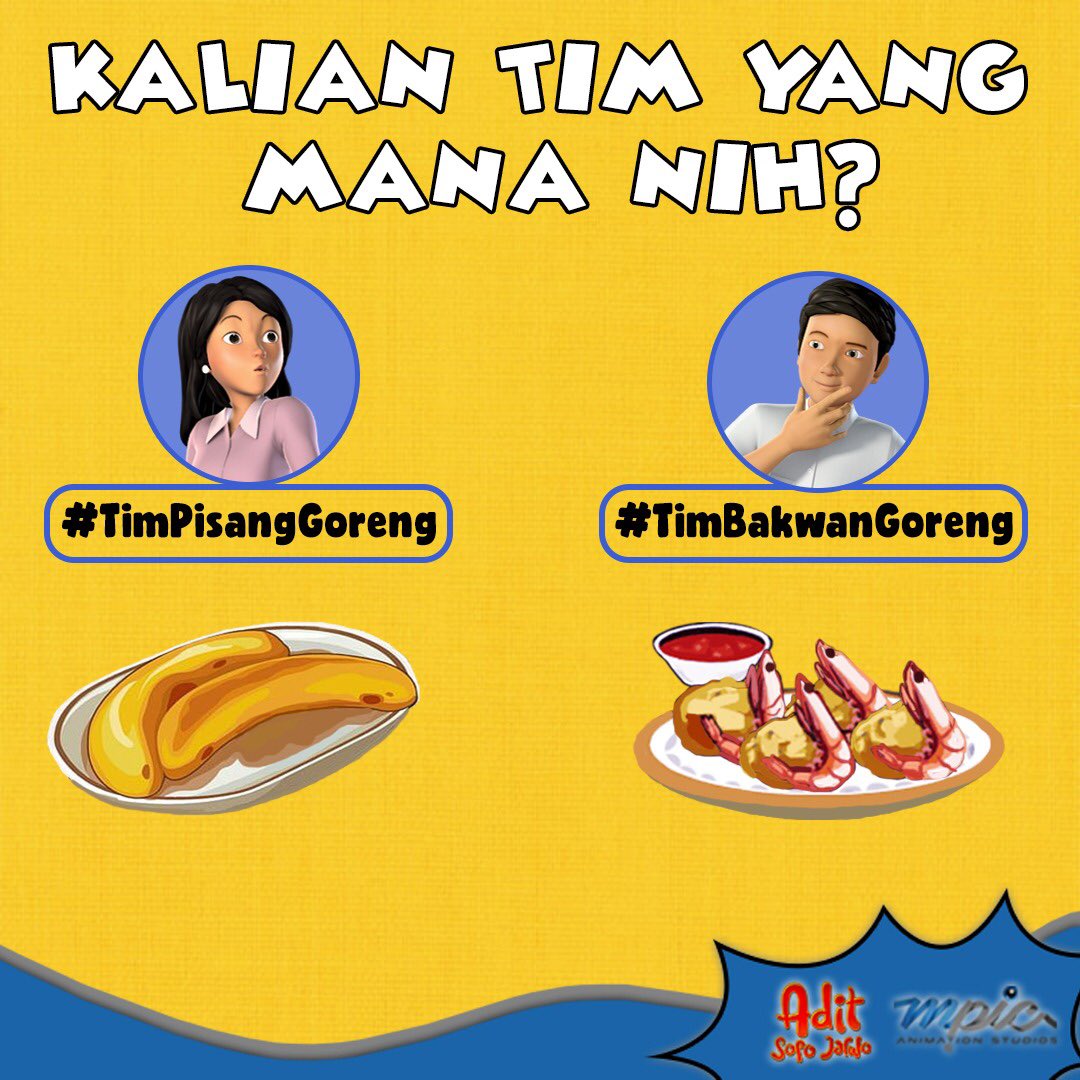 mpicanimation's tweet photo. Waktunya ngemil! ๐ Kamu pilih #TimPisangGoreng seperti Ibu atau #TimBakwanGoreng seperti Ayah?
Saksikan โAdit Sopo Jarwoโ setiap Senin-Jumat jam 16.00 WIB hanya di @Official_MNCTV! ๐
#MPICAnimation #ASJ #AditSopoJarwo #SerialAnimasi https://t.co/1WMypsua1y