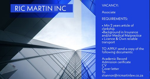 ShAe_37's tweet photo. 🚨🚨🚨JOB ALERT🚨🚨🚨

VACANCY: ASSOCIATE ATTORNEY

Pretoria East Firm specialising in Insurance Law and Medical Malpractice

Send application to shannon@ricmartinlaw.co.za https://t.co/mGuF5SzNu3