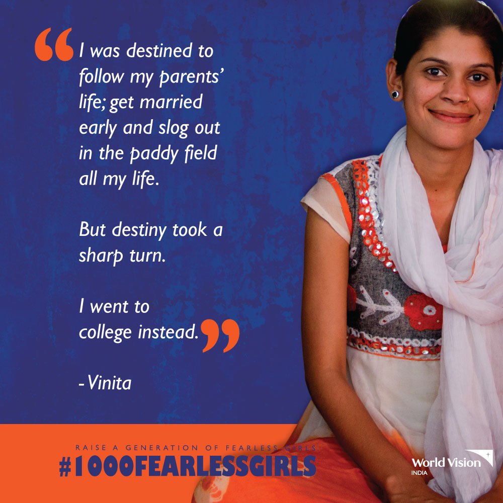 Vinita was destined to get married before 17, but she fought the odds and now works as a nurse. Let's raise a generation of fearless girls. Follow 
worldvision.in/SupportGirlChi…

#1000fearlessgirls