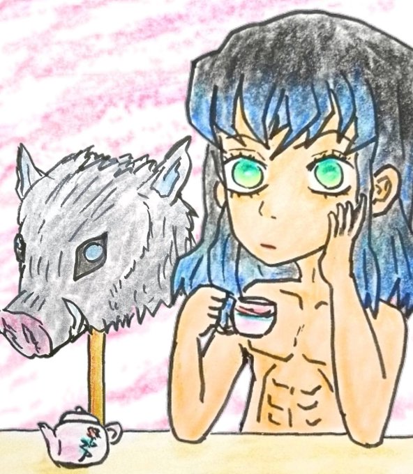 リーのみ@さんがTwitterに投稿した嘴平伊之助(鬼滅の刃)のイラスト。