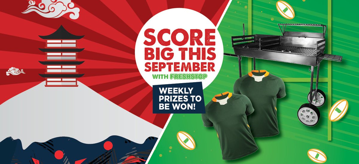 FreshstopSA's tweet photo. Fresh Week, Fresh eats, Fresh New GIVEAWAY! WIN 1of8 Rugby Braai Hampers weekly!
Here's How:
1. Buy any participating product
2. Enter on the #FreshStopRewards app. OR SMS "RUGBY" + your name & unique 5 digital till slip- number to 32156.
https://t.co/WLYy5d2uOj https://t.co/KiiwKVzm6C