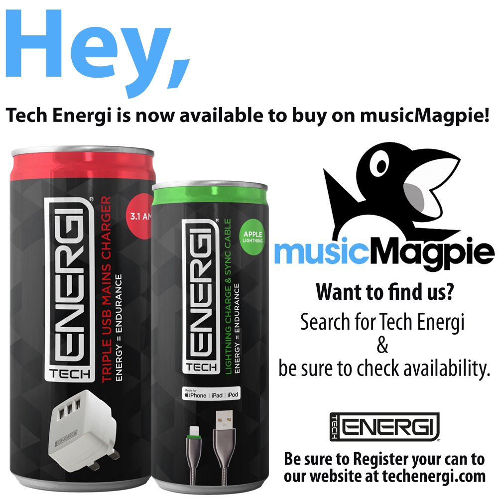 techenergi's tweet photo. Hey, 
We are now available to buy on musicMagpie!

https://t.co/vGsdrWhwtX Check it out!

#onlineshopping
#newtomarket
#tech
#techaccessories
#electronics
#technology
#cables
#power
#charger https://t.co/VFsRz7XT0O