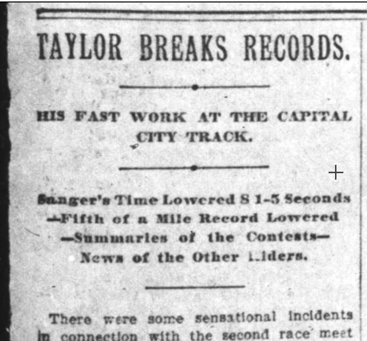MajorTaylor99's tweet photo. #OTD Sept. 2, 1896 - Major Taylor, at 17, set his first world record (unofficial), at Capital City Track in Indianapolis, covering 1/5 mile, unpaced, in 23.6 seconds. He also shattered Walter Sanger's 1-mile record (paced) for that track. #honorMajorTaylor https://t.co/uOmU1yg9qA https://t.co/AKxOFPiGr6