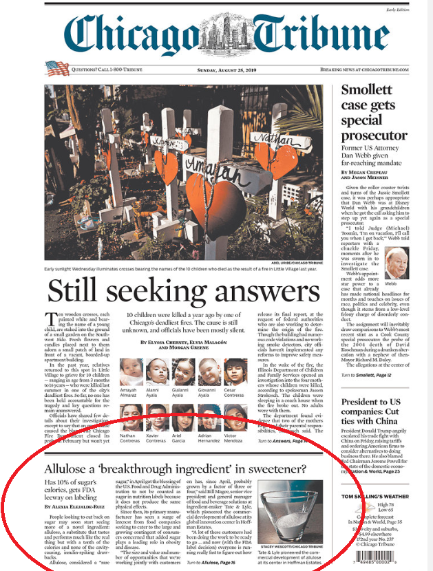 moonsgrovefarms's tweet photo. Wow, #allulose made the front page of today's Sunday Chicago Tribune! And, also, wow, paper newspapers are still a thing. @chicagotribune #keto #ketosnacks #ketofood #lowcarb #candiedfruit https://t.co/LUypDKhajZ
