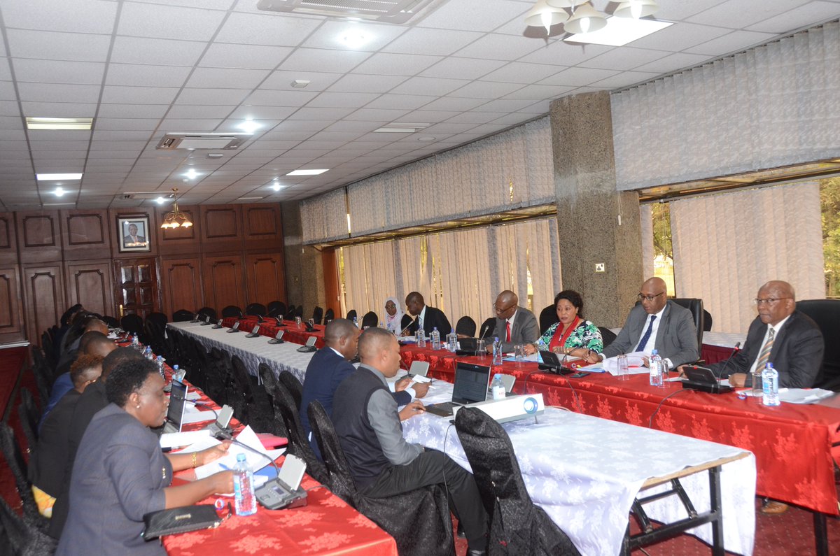 EACAffairsKenya's tweet photo. .@EACAffairsKenya @AdanMohamedCS Presents Ministry's 2019/2020 Performance Contract Targets for negotiations and vetting before the Steve Ndele led session  at the Public Service Performance Department at KICC. Accompanying CS were @mwakima_dr PS among top ministry  officials https://t.co/O7grUyzP68
