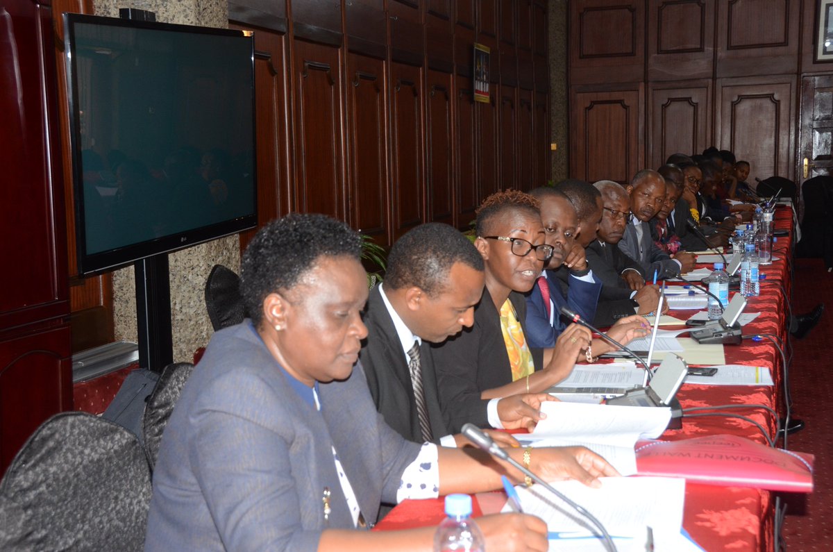 EACAffairsKenya's tweet photo. .@EACAffairsKenya @AdanMohamedCS Presents Ministry's 2019/2020 Performance Contract Targets for negotiations and vetting before the Steve Ndele led session  at the Public Service Performance Department at KICC. Accompanying CS were @mwakima_dr PS among top ministry  officials https://t.co/O7grUyzP68