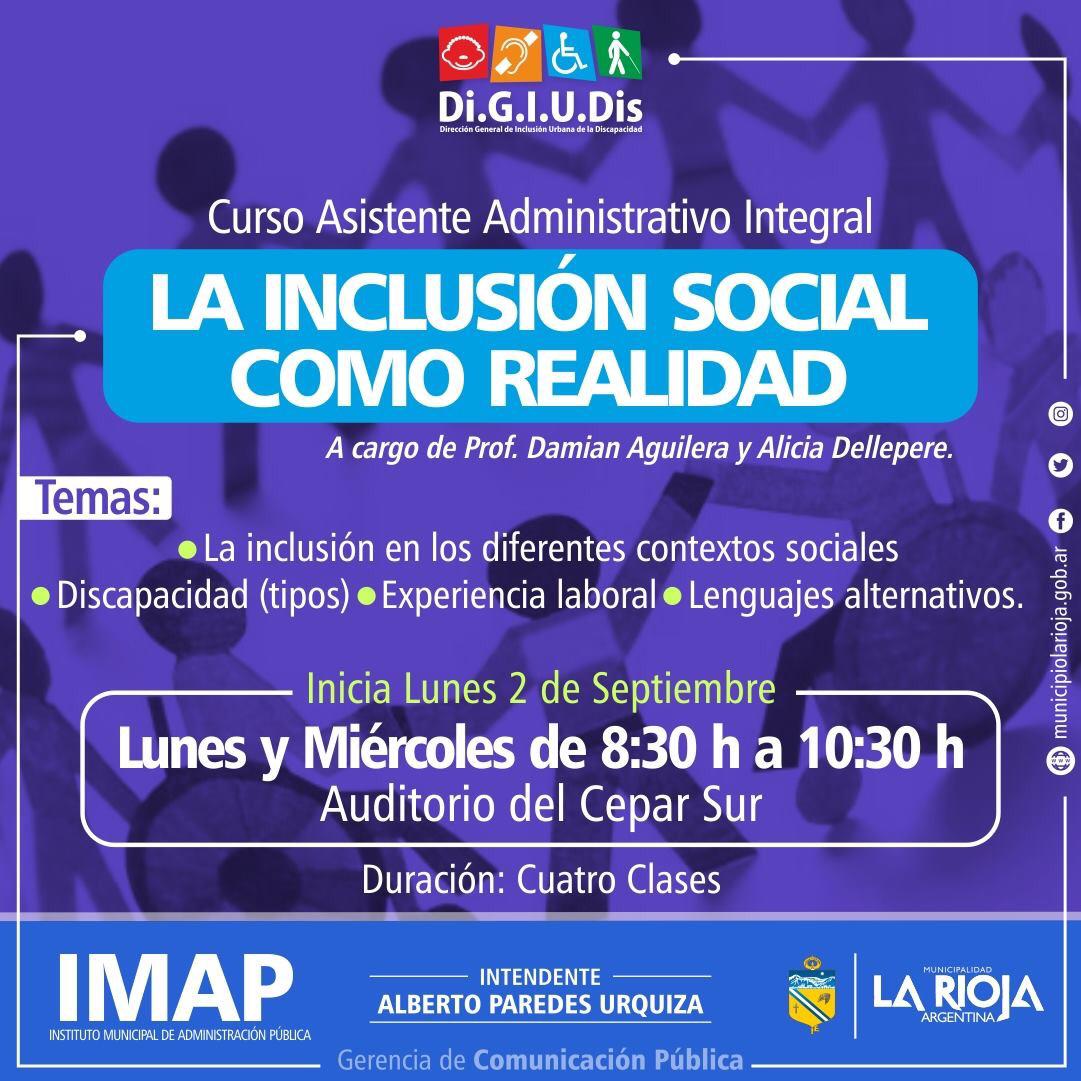 modernizacionlr's tweet photo. CURSO ASISTENTE ADMINISTRATIVO INTEGRAL: "LA INCLUSIÓN SOCIAL COMO REALIDAD".
#DiGIUDis #IMAP #Modernización  #NuestraCiudadNuestraCasa #AlbertoParedesUrquiza https://t.co/8j9hqpxWHt