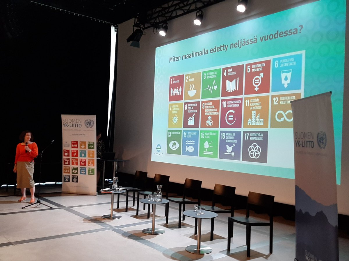 UNAFinland's tweet photo. Kestävän kehityksen tavoitteiden toteutuksessa ei olla edetty riittävästi ja joissain asioissa on otettu takapakkiakin, toteaa @FurmanEeva @SYKEinfo #Agenda2030 #ykliitto #kestäväkehitys https://t.co/DsJvaml4Ro
