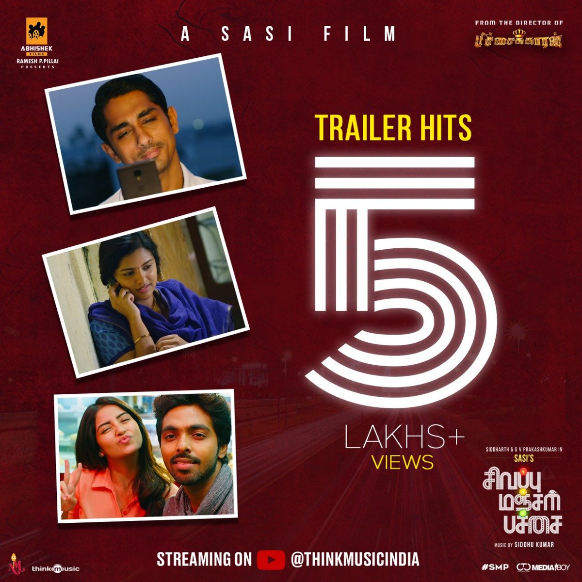 kollywoodnow's tweet photo. Its 5⃣Lakh➕ Views for🤩✌️STUNNING #SivappuManjalPachai🚦👮 Trailer with Ravishing Comments🌀💭 by Audience, #SMPTrailer▶️ https://t.co/xRi4F4QPXc
A Film🎥🎉 by Director of Pichaikkaran👑 is Coming this Sept🌨!
@Actor_Siddharth @gvprakash @Music_Siddhu @Sanlokesh @FilmsAbhishek https://t.co/gYi2cMTW5m