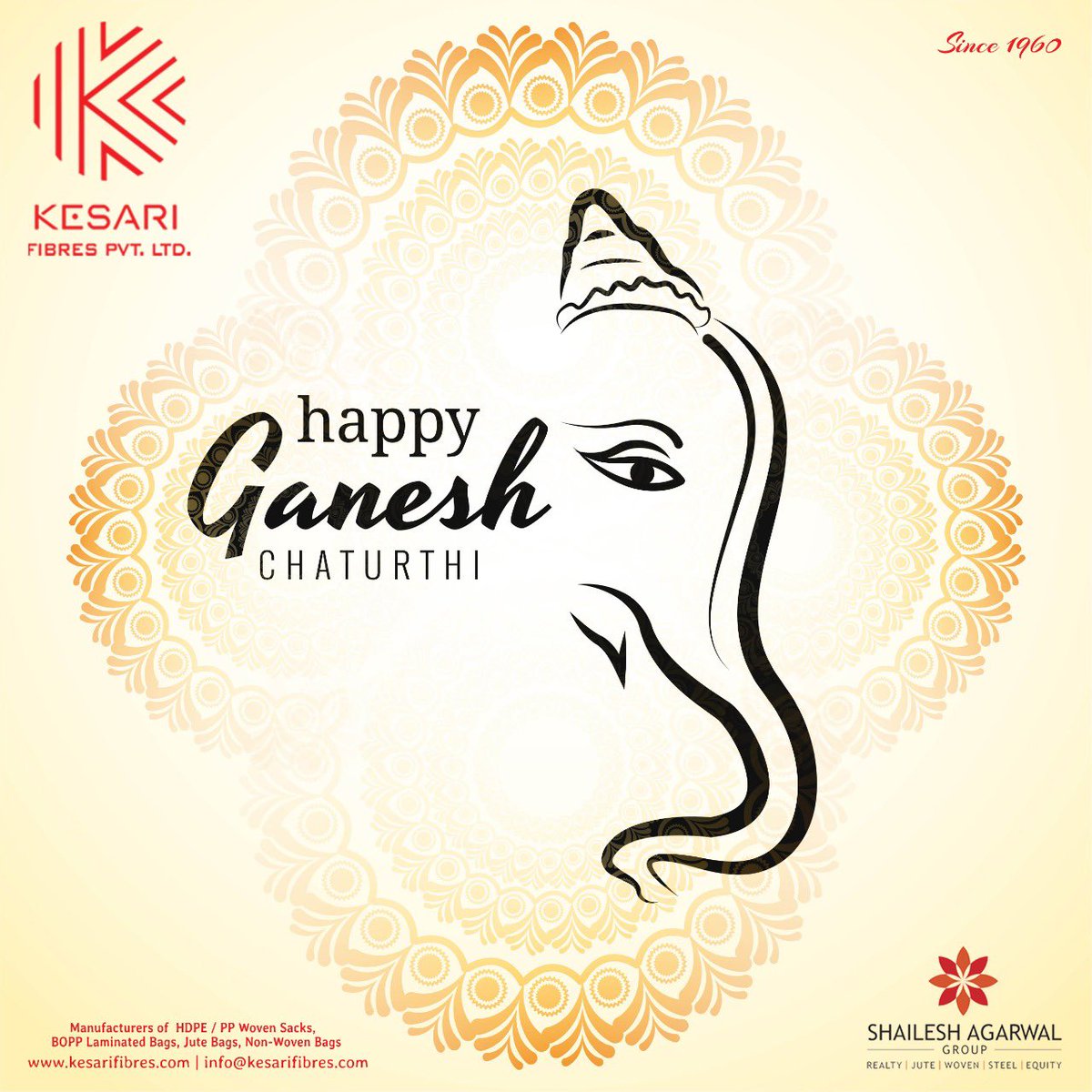 KesariFibres's tweet photo. Wishing you a very Happy Ganesh Chaturthi. 🙏🏼

#KFPL #Kesarifibres #GaneshChaturthi #HDPEbags #PACKAGING #PPbags #BOPPLAMINATEDBAGS #JUTEBAGS #LENOBAGS #Nonwovenbags #Hyderabad #ricebags #cementbags #fertilizers #MakeinIndia https://t.co/Mq9G5vvkUl