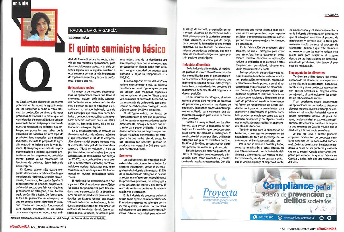 ECOnomistaVAlor's tweet photo. No te pierdas el artículo de opinión de Raquel García <<El quinto suministro  básico>> publicado en @cyleconomica 
👏👏👏👏

#ecovacyl https://t.co/MlccGFHi0R