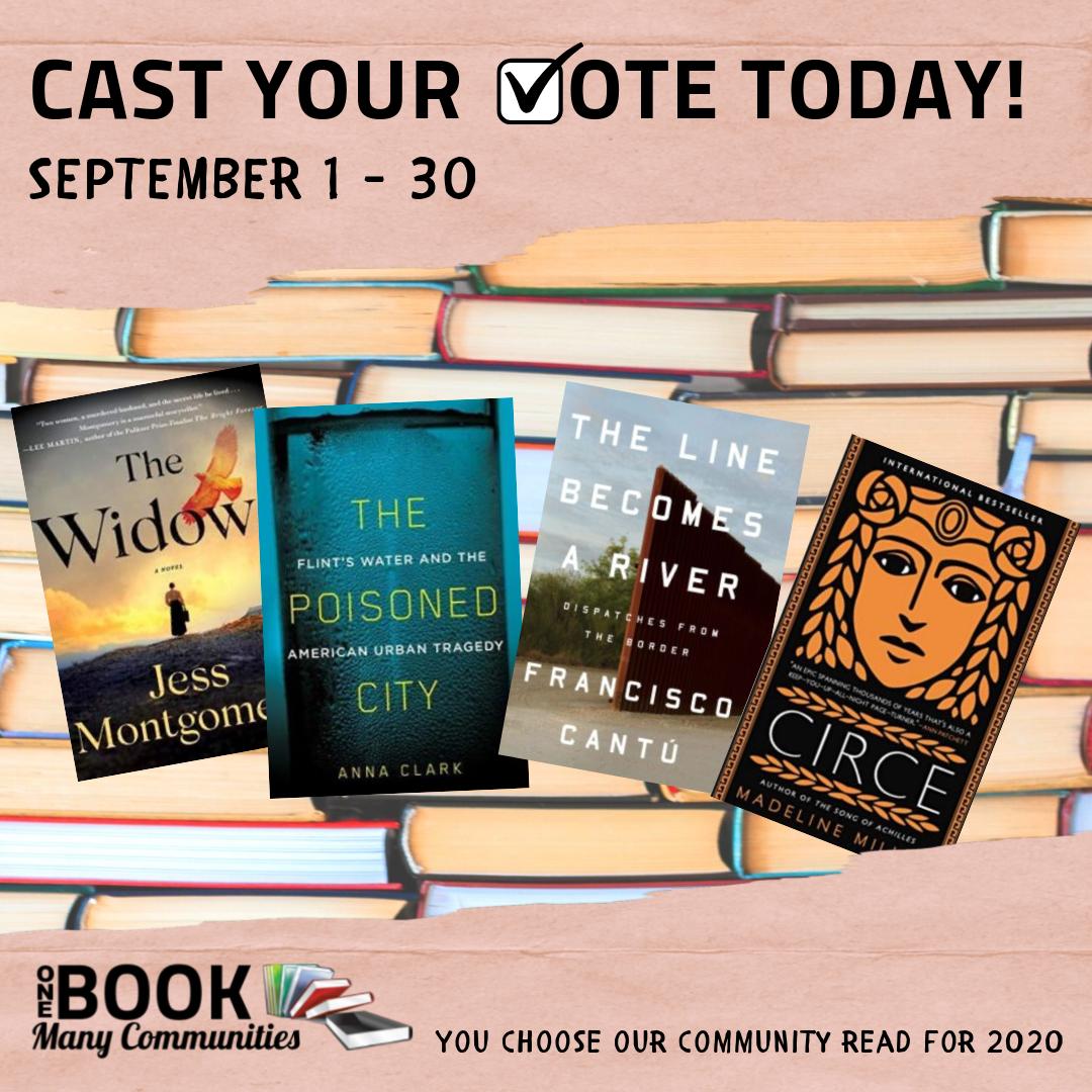 obmc2020's tweet photo. We often hear "I haven't read any of these." That's ok!

Read the brief summary on the #OneBookManyCommunities ballot and then vote for the book you’d MOST like to read.

Voting can be done online at https://t.co/jMXjWOsP42 or on paper at any participating library.

#OBMC2020 https://t.co/t7owXmjLVL