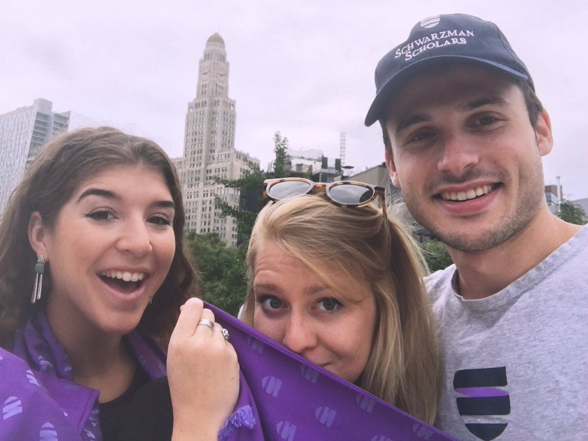 SchwarzmanOrg's tweet photo. Schwarzman Scholars Alumni from @blackstone and around the world don their purple ties and scarfs to wish the class of 2019-2020 well during their convocation week. #SchwarzmanAlumni #SchwarzmanScholars https://t.co/2JPwS67Iaj