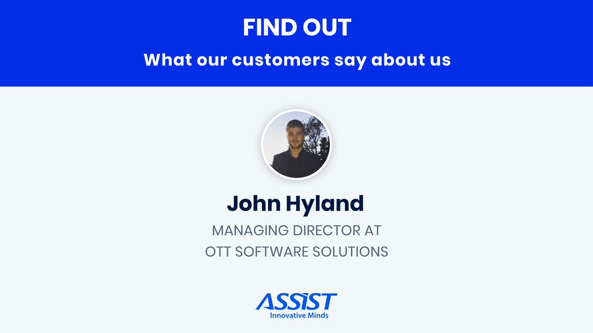 assistsoftware's tweet photo. ๐ค Find out what John Hyland, Managing Director at OTT Software Solutions, had to say about working with us.
๐ Read his testimonial and discover more about their project experience!
https://t.co/T6vLjqr3yI
#happyclients #testimonial #assistsoftware https://t.co/AmJBbN0HI1