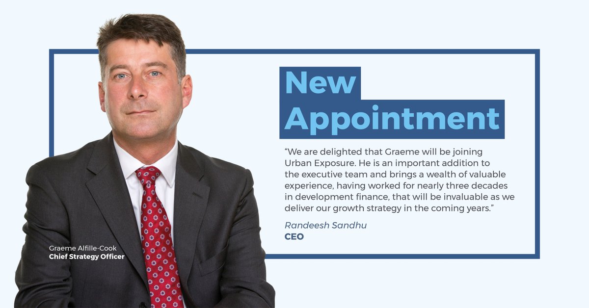 We are pleased to welcome Graeme Alfille-Cook to Urban Exposure as Chief Strategy Officer. Read more about Graeme's appointment here: bit.ly/2LcJc7Y #newhire