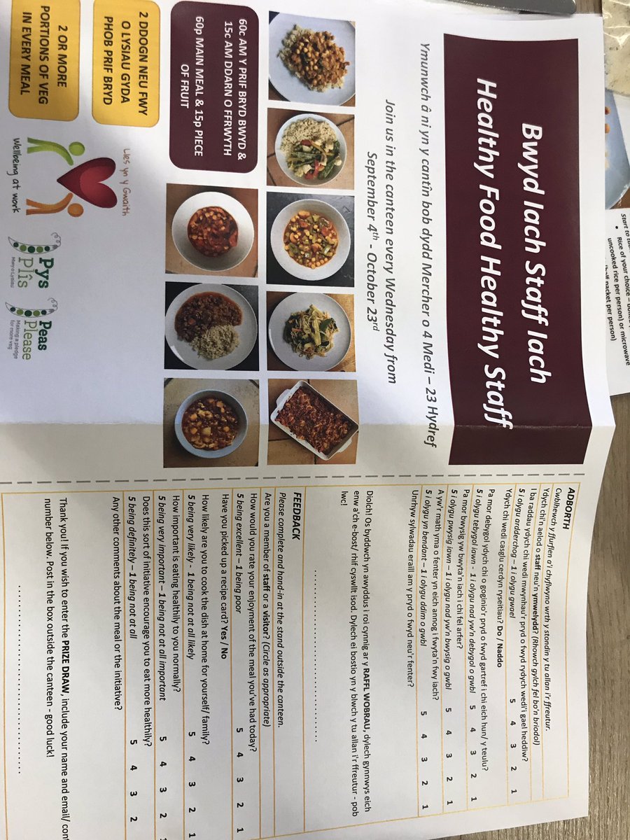 GraystonSteven's tweet photo. Just had the most excellent lunch as part of the Healthy food Healthy staff initiative at #BCUHB supporting staff to eat healthily on a budget. Starts on 4.9.19 for 8 weeks, 60p a meal and 15p for a piece of fruit. Wrexham canteen. All staff welcome https://t.co/UuYy9y1zxV