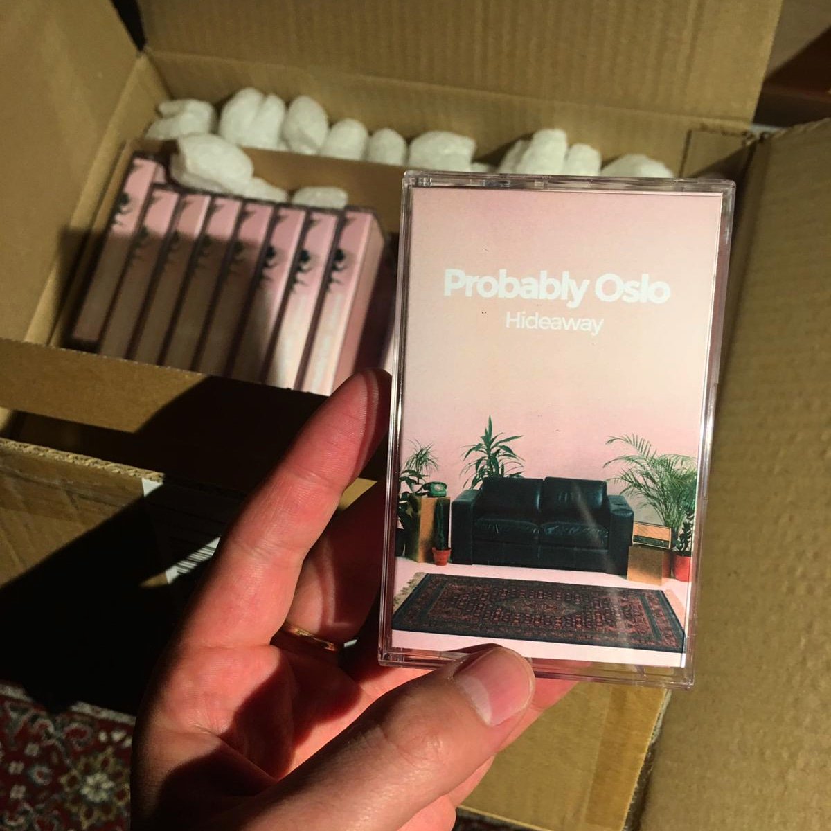 ProbablyOslo's tweet photo. Hideaway cassette tapes!! 📼 Only 25 of these bad boys available with an extended recording of the single. Not available online, so come see us at one of our UK/Europe dates to get your hands on one. 

Sign up to our London release show - https://t.co/FyuKg1bpER. https://t.co/Fbhq2tVlwW