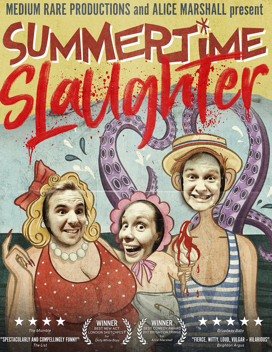 2Northdown's tweet image. ☀️ Summertime Slaughter ☀️
A Sinister Seaside Sketch Show written and performed by @JackRobertson27 @alicemarshall and @LydonBen 

Friday 13th September 7pm.
Tickets👉 bit.ly/2kn5t8j
