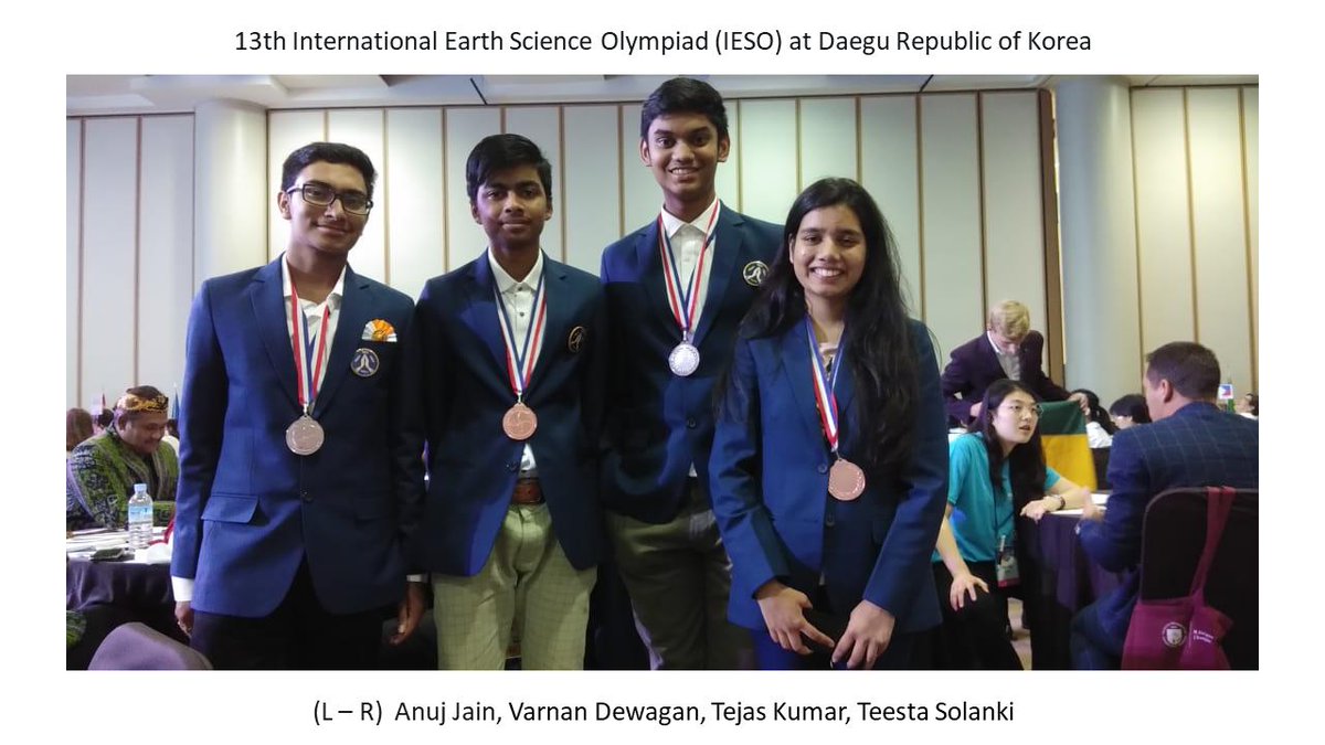 Indian students brought laurels to the country by winning 3 Gold medals, 4 silver Medals &amp; 3 Bronze medals at 13th International Earth Science Olympiad (IESO) held at Daegu,  Republic of Korea, during 26Aug-2Sep 2019. Congratulations <a href="/moesgoi/">MoES GoI</a> is proud to support Team India