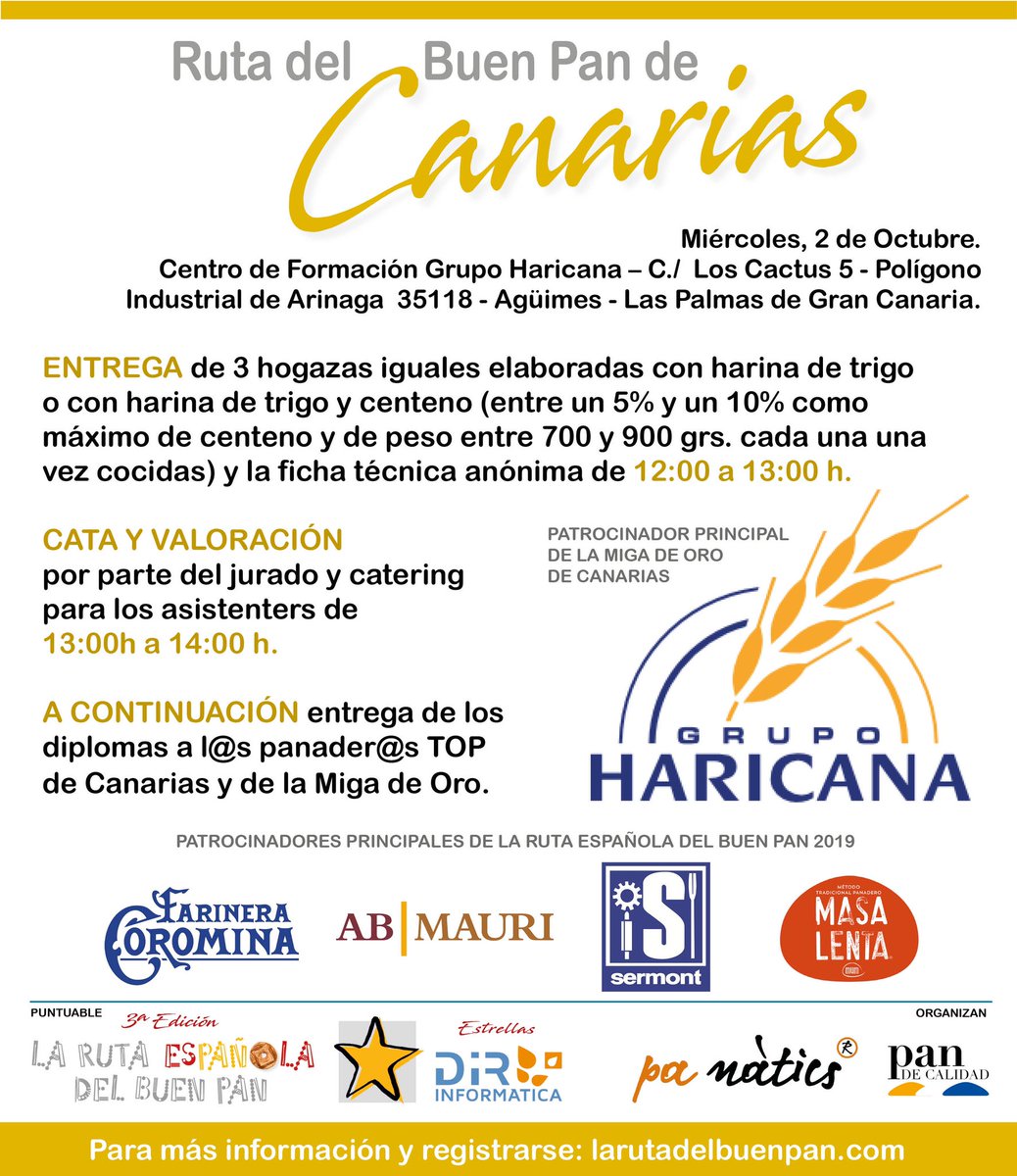Panatics_web's tweet photo. Falta un mes justo para q los #panaderos y #panaderas #Canarios participen en #LREDBP inscribiros en www.larutadelbuenpan os esperamos. @pandecalidad @Gharicana @Albert_Craus @sermontsa @DIRBCN @ABMauriES @GutierrezMM1 https://t.co/RhKnlGjyT0