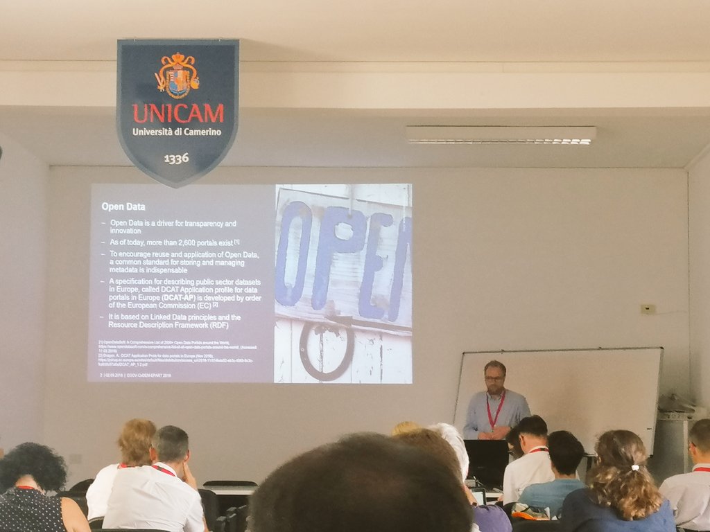 InteroperableEU's tweet image. The #dcatap helps storing and managing #metadata. The @EU_DataPortal was pioneering at using #dcatap for describing #datasets and establishing #interoperability between #DataCatalogues, by Fabian Kirstein at #ifip2019 conference.