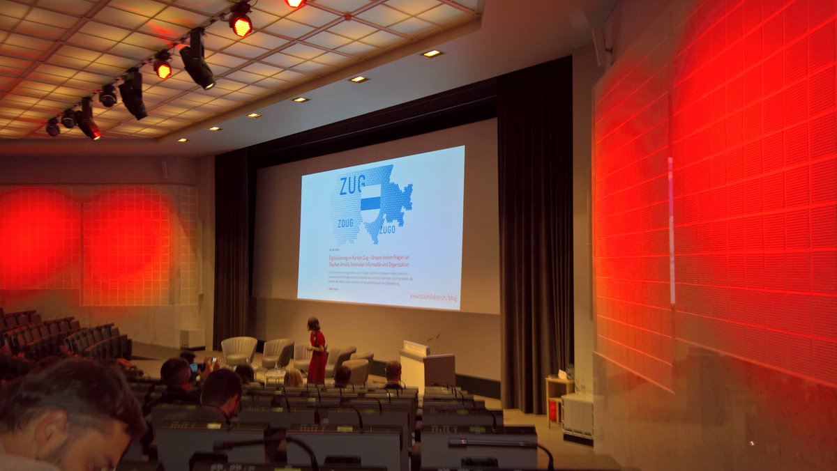 PolicyInstitut's tweet photo. Now @KantonZug on stage.. another top tier digital region in Switzerland on #ai in public institutions #digitaltagCH19 https://t.co/0mWyR9Jnwf