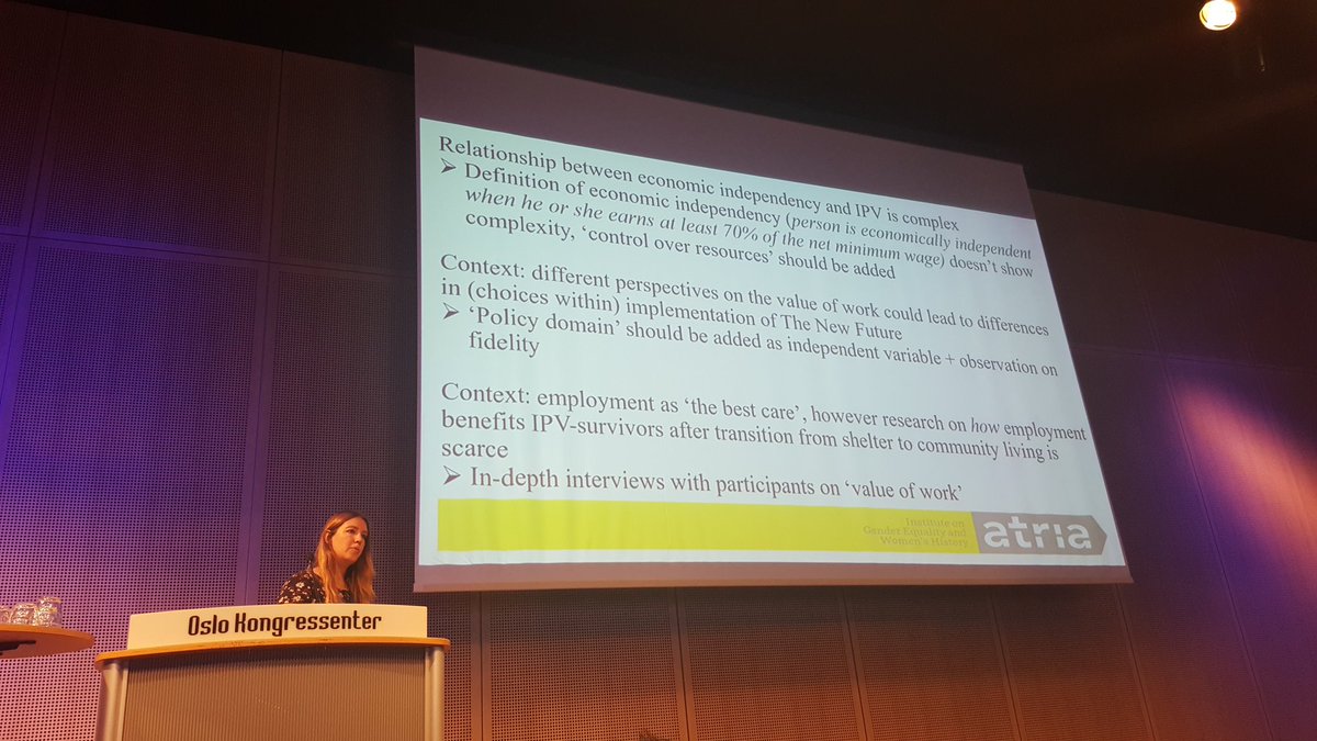 Interesting Dutch PhD research of @SuzanneBouma on economic empowerment intervention programmes in the Netherlands for former victims of dv @arcgsuva @ZonMw @AtriaNieuws presented in Oslo at European Conference on Domestic Violence #ECDV2019