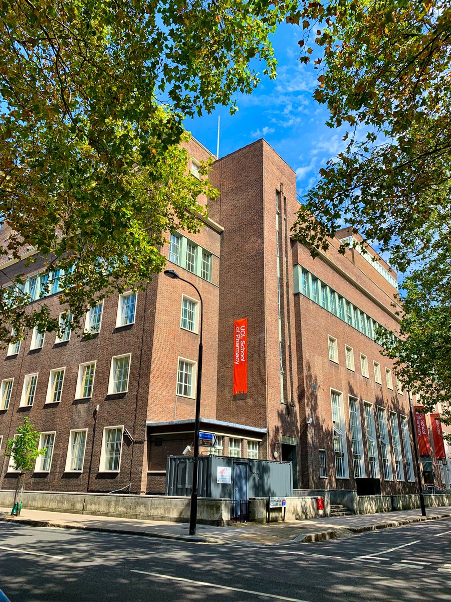 A view of the School of Pharmacy building as seen from the Brunswick Centre on a sunny day.