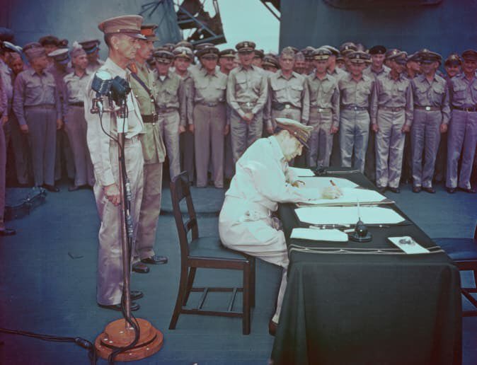 AmericanLegion's tweet photo. National #VJDay recognizes the Allied Forces’ victory over Japan during WWII. Officials announced the surrender of Japan on Aug. 15, 1945; the official signing of surrender took place Sept. 2, officially ending the war.  
Thank a WWII #veteran today while you still have a chance. https://t.co/a9DqA9yX3a