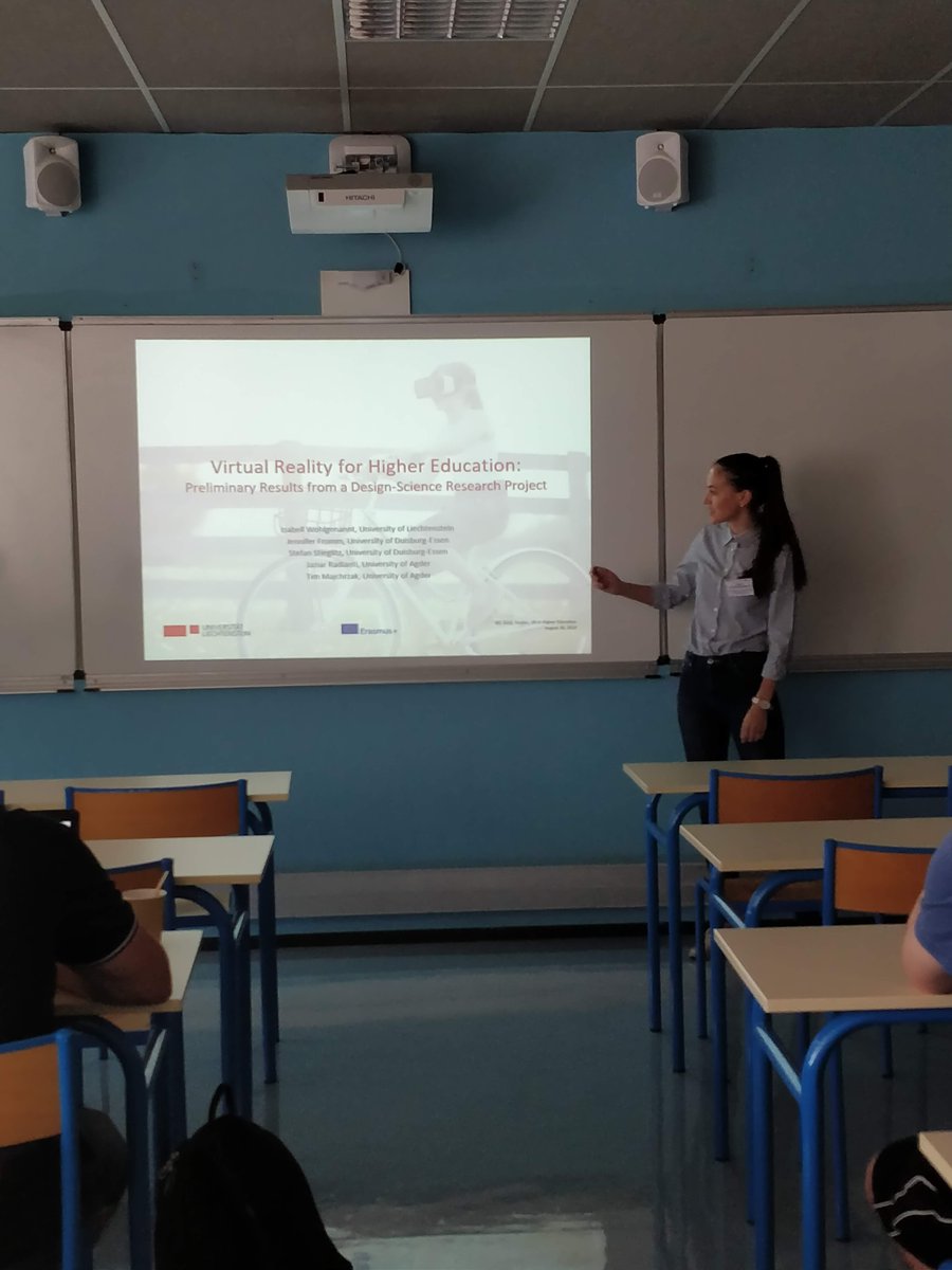 VRHighEducation's tweet photo. We are excited because @isawohli had the opportunity to present our research at #ISD2019 in France! Do you want to know what #VirtualReality design elements are used to teach certain skills? Read more on researchgate: https://t.co/lwbYjsNZro
@EUErasmusPlus @Erasmus_Project https://t.co/RsHZVw1LZU