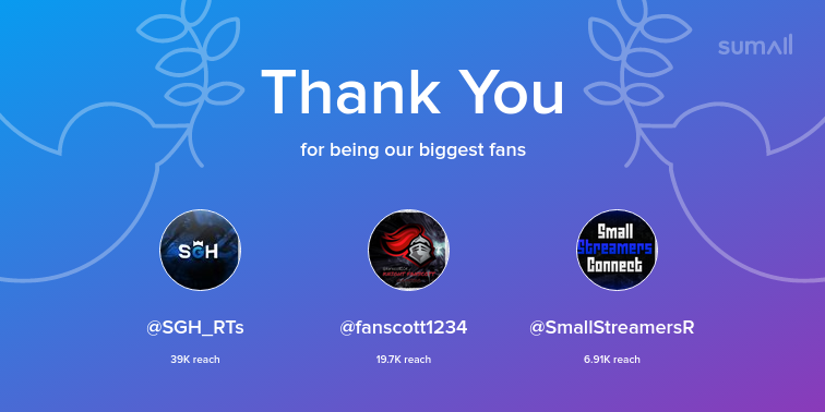 LordMythic's tweet photo. Our biggest fans this week: SGH_RTs, fanscott1234, SmallStreamersR. Thank you! via https://t.co/P2s4hvTMTq https://t.co/M5cxGqVhBC