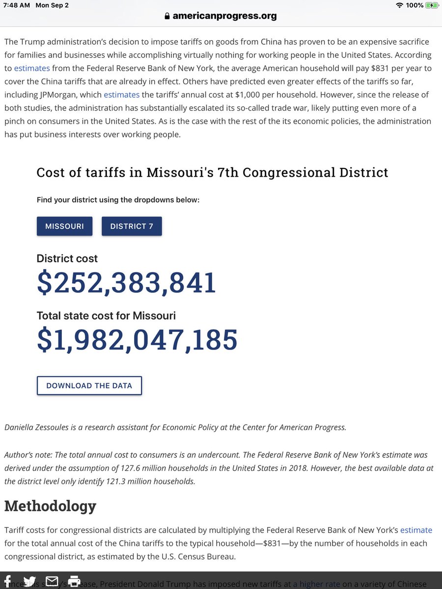 wrap02's tweet photo. #Missouri District 7 minimum cost of China #TradeWar
Even if you believe trump’s claim that China is paying, (not true bc import tax $$ are<export taxes paid)then explain how ANY of those $ come back to #MOD7 people? Hint:they don’t.
Did @USRepLong visit your area to explain? https://t.co/hj0n8rwZlZ
