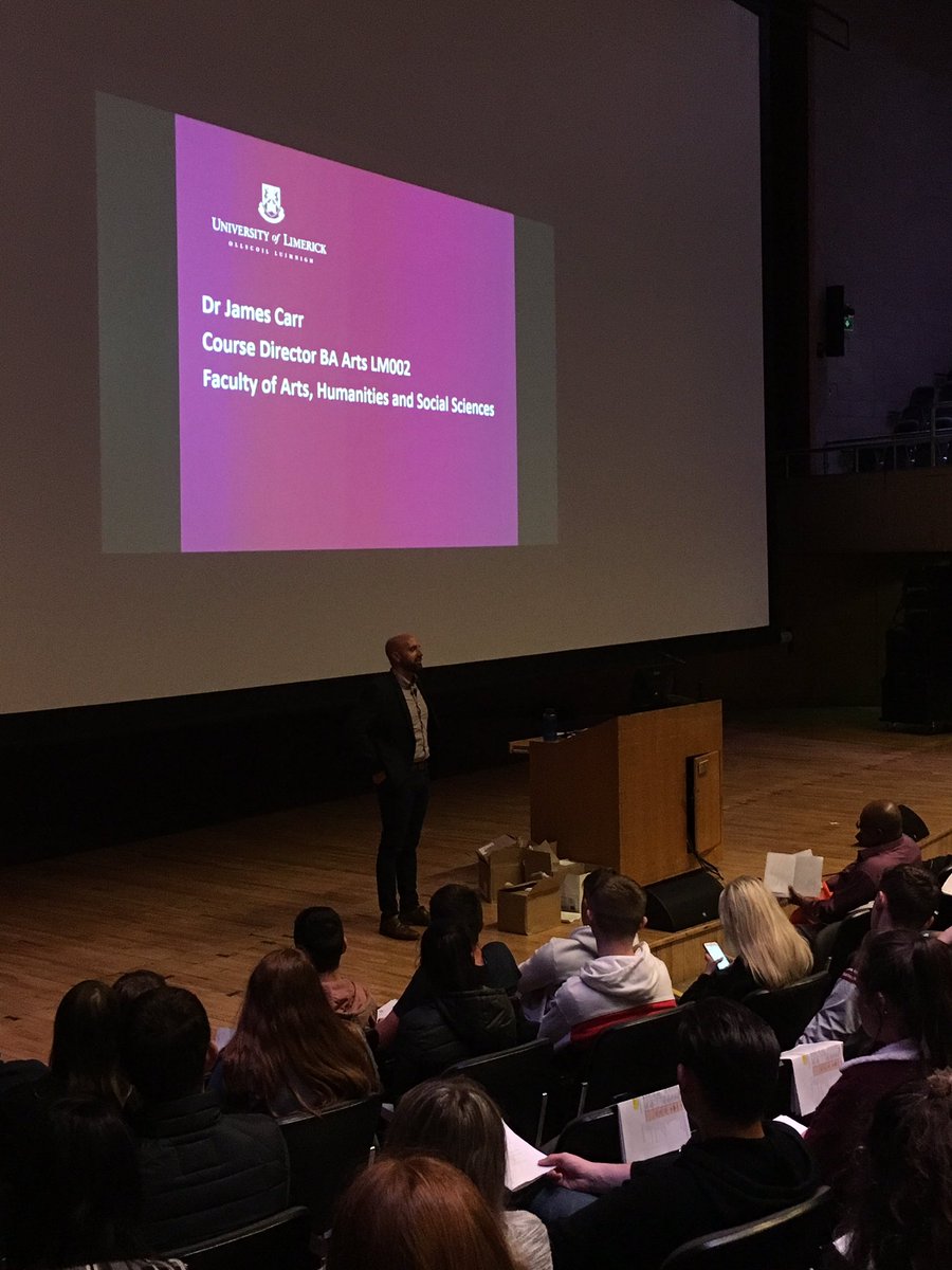 ResearchArtsUL's tweet photo. Dr James Carr welcoming our 500 new LM002 Arts students to @UL #WelcomeToUL #ULOrientation https://t.co/yEOVA6Fqwh