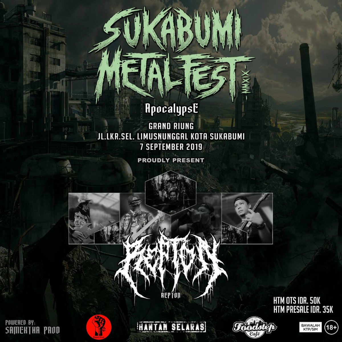 <a href="/REPTON_OFFICIAL/">REPTON OFFICIAL</a> band brutal death metal dgn style groove/slam yg tahun lalu sdh rilis oleh label besar asal China yaitu Brutal Reign Productions
album The Book Against Catastrophy yg memuat 8 lagu sadis!

#BrutalReignProductions #SukabumiMetalFest #Repton #DeathMetal #InfoGigs